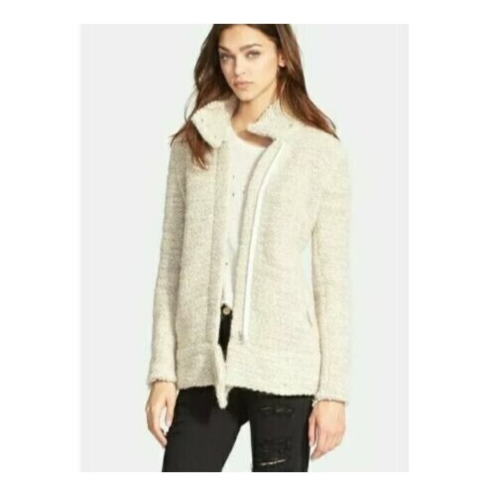 IRO Women’s Ajuma Chunky-Knit Boucle Moto Jacket Size 36 Tan Wool Blend EUC